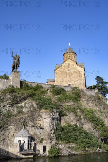 Tbilisi, Georgia. July 13th 2025. Metekhi Church of the Nativity and the Virgin Mary overlooking