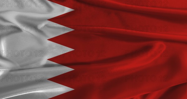 Flag of Bahrain with fabric textured background. Close up of National flag of Bahrain with