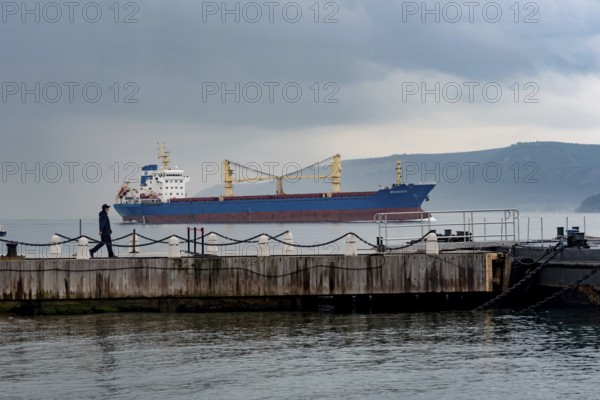 Canakkale, Turkey. February 18th 20222 The Mediqueen bulk carrier ship passing through the