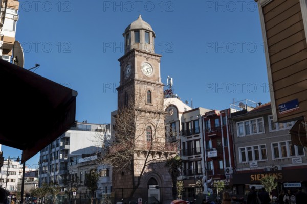 Canakkale, Turkey. 19th February 2022 The iconic Clock Tower in the old town bazaar area of