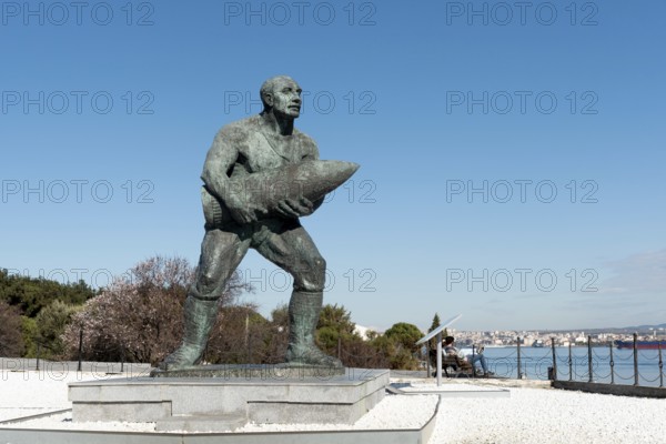 CANAKKALE, TURKEY, February 18, 2022 Monument of Turkish Corporal, Seyit Cabuk carrying an