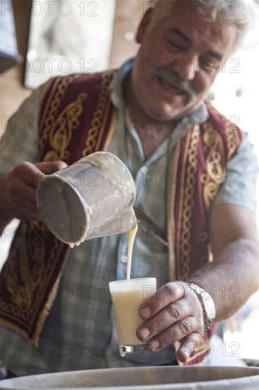 Ortahisar, Cappadocia, Turkey. September 19th 2018 Huseyin the Boza maker of Ortahisar Boza is a