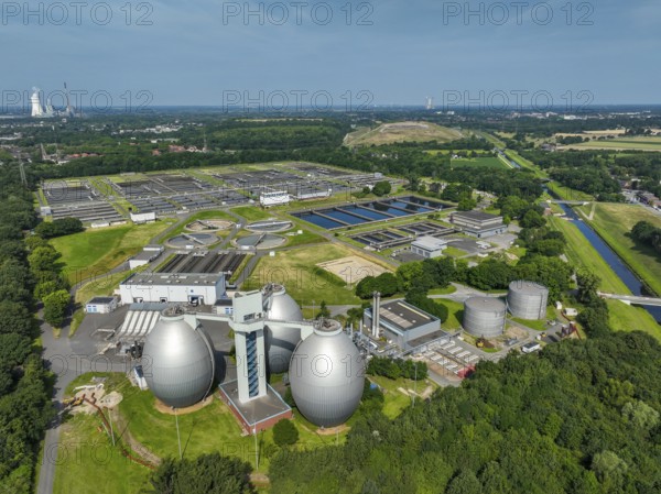 Dinslaken, North Rhine-Westphalia, Germany - Emscher-Eündung sewage treatment plant. The