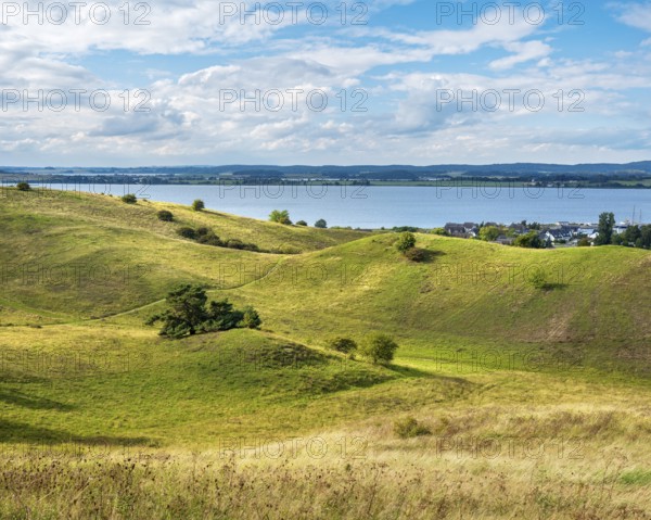 Hilly landscape in the Zicker Mountains, including Zicker Alps, view over the lagoon landscape, on