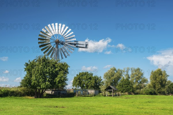 Historic Pumping Plant with Wind Turbine near Middelhagen, Mönchgut Peninsula, Rügen Island,