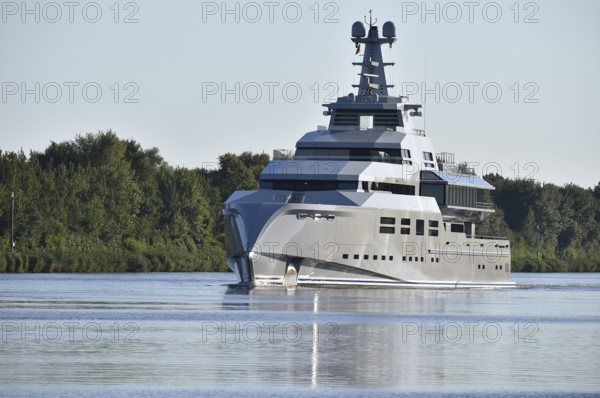 Superyacht, mega yacht NORN sails in the Kiel Canal, NOK, Kiel Canal, Kiel Canal,