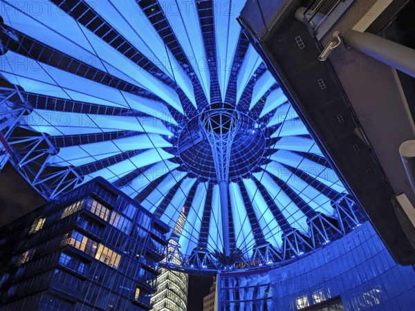 Spectacular blue dome lighting in the center at Potsdamer Platz in Berlin, Berlin