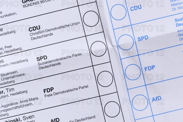 Heidelberg, Germany - February 11th 2026: Candidates on ballot paper for Baden-Württemberg