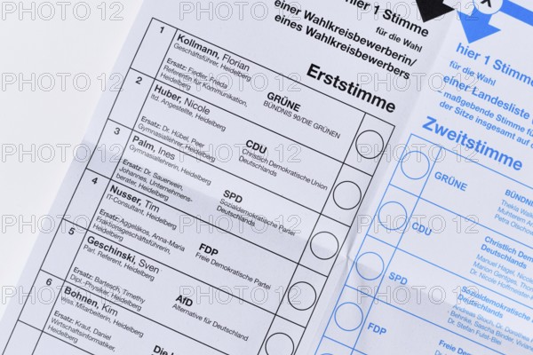 Heidelberg, Germany, February 11th: Ballot paper for Baden-Württemberg 'Landtagswahl' state