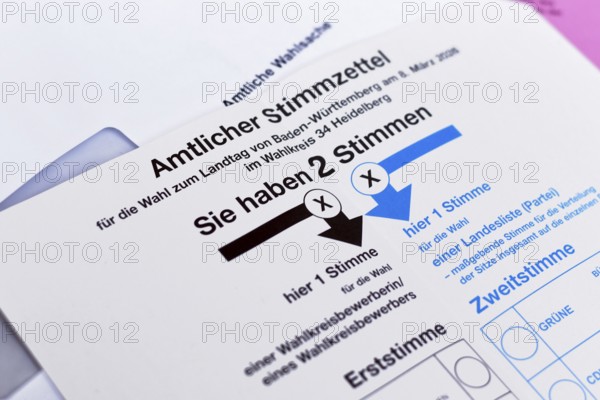 Heidelberg, Germany - February 11th 2026: Ballot paper for Baden-Württemberg 'Landtagswahl' state