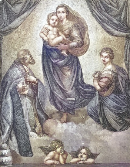 The Sistine Madonna, also known as Madonna di San Sisto, is an oil painting by Italian artist