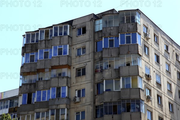 Romania, capital Bucharest, Bucuresti, old prefabricated buildings in Ceausescu style in the center
