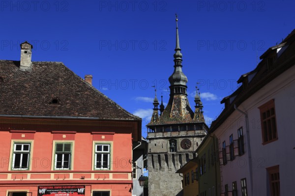 Romania, the hour tower in the historic old town of Sighisoara, German Sighisoara, town in Mures