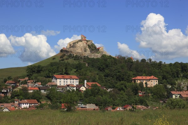 Romania, view of the houses and castle of Rupea, German Reps, Reps Castle, city in Brasov district