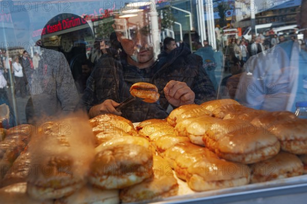 Istanbul, Turkey. November 30th 2019 The famous Turkish Islak or wet hamburger for sale in Taksim