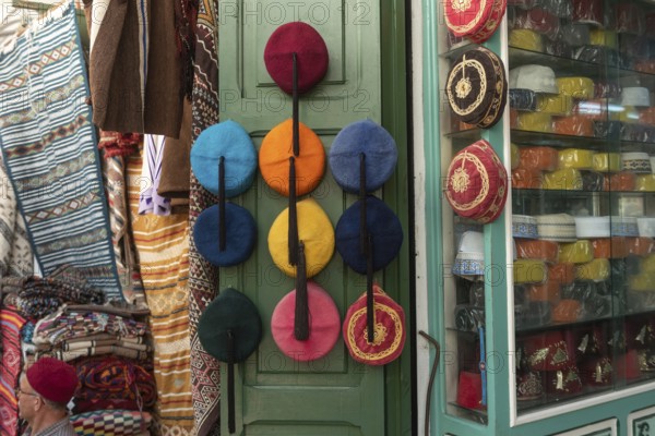Tunis, Tunisia 15th May, 2024 Colourful Tunisian Chechia, traditional soft wool hats popular in the