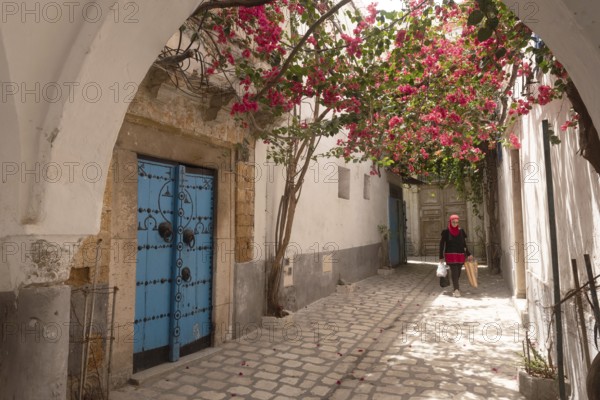 Tunis, Tunisia. 13th May 2024 A beautiful blue ornate door in the narrow streets of Tunis Medina,