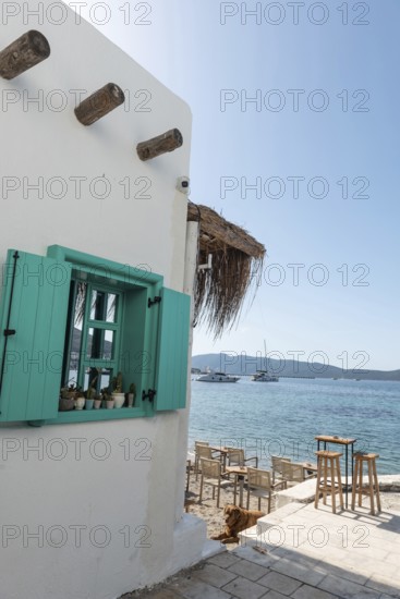 Bodrum, Mugla, Turkey. April 21st 2022 Beautiful Turquoise window of a cafe on the sea front of