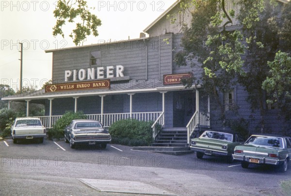 Wells Fargo Bank sign, historic Pioneer Hotel building, Pioneer Saloon or Pioneer Building,