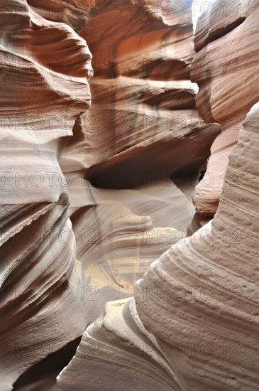 Narrowly winding sandstone canyon with intense color contrasts, Antelope Canyon, Navajo Nation