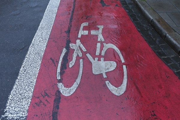 Red marked bicycle path, Krakow, Poland
