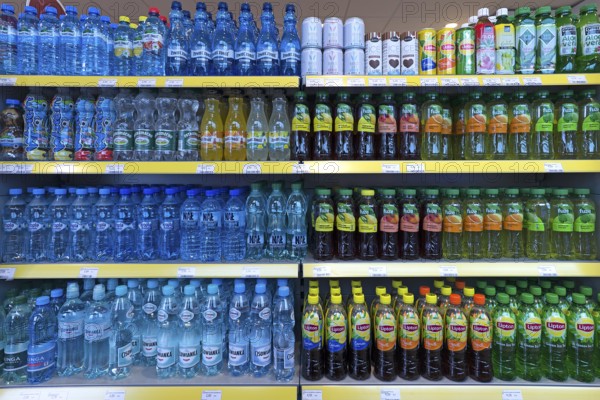 Refrigerated rack with drinks in a Polish gas station, Krakow, Poland