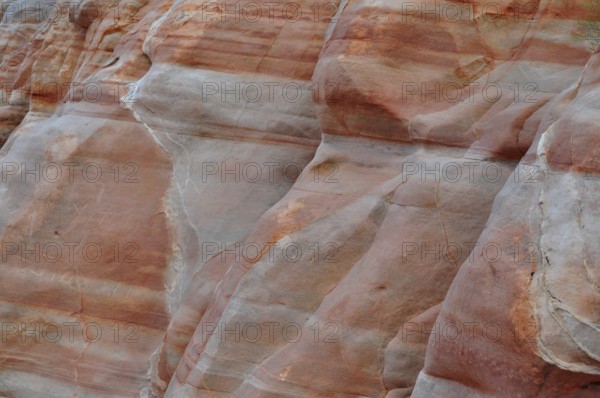 Close-up of red and gray sandstone cliffs with layered formations, Valley of Fire State Park,