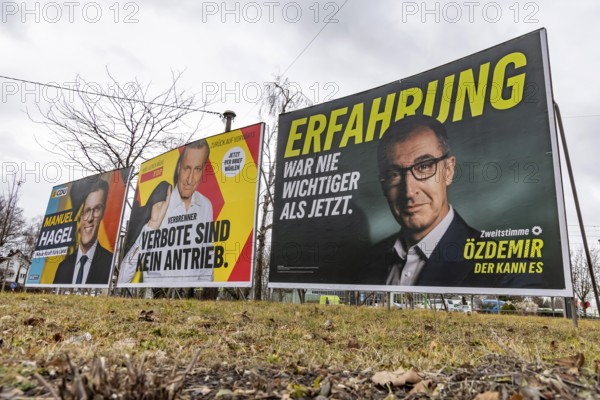 Election advertising for the 2026 state election in Baden-Württemberg. Large posters of the Green
