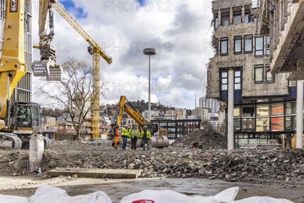 Demolition work at Swabenzentrum Stuttgart. The building is partially demolished. The property,
