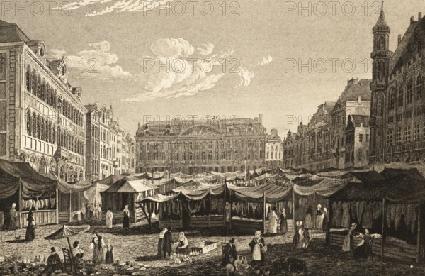Brussels, Belgium, marketplace, covered stalls, trade, economy, many people, magnificent