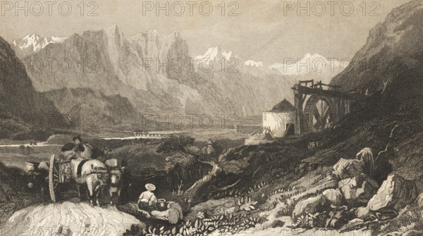 Mountain landscape near Feldkirch am Alpenrhein, Old Rhine, Voralberg, Austria, Alps, snow-capped