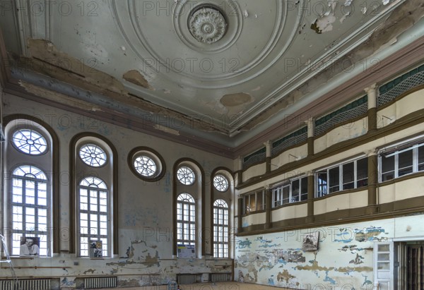Destroyed interior of the Hasidic Synagogue including Jacob Gansel Schul, is being restored,