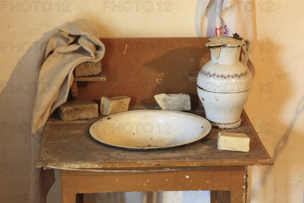 Antique washbasin with accessories, as used around 1900 in rural areas for daily body care. A