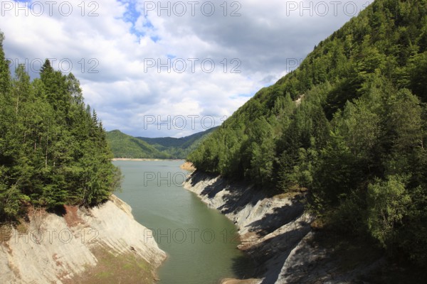 Lake Vidraru, Lacul Vidraru, an artificial reservoir in the Arges Valley in the Fagaras Mountains,