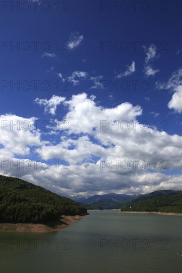 Lake Vidraru, Lacul Vidraru, an artificial reservoir in the Arges Valley in the Fagaras Mountains,