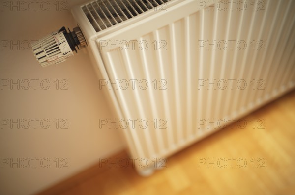 Interior view, thermostat, controller, valve, radiator valve, radiator, heat, parquet, building