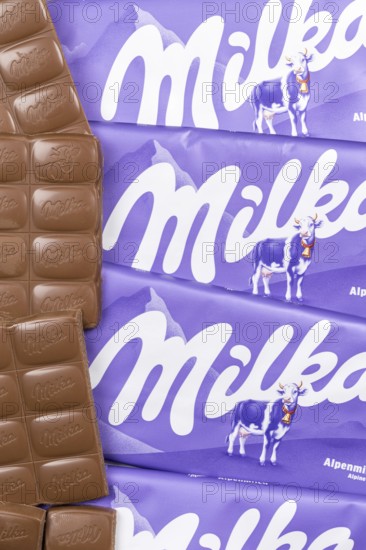 Milka chocolate bar Alpine milk chocolates with logo in Stuttgart, Germany