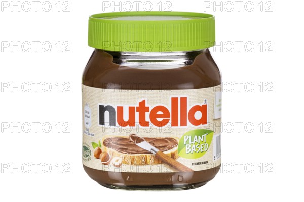 Nutella Plant Based vegan nut nougat cream 350g jar with logo cut against a white background in