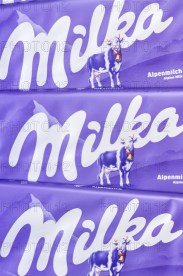 Milka chocolate 90g bar chocolate bar alpine milk chocolate background with logo in Stuttgart,