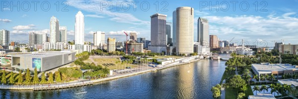 Tampa skyline from above aerial view panorama with skyscrapers and Hillsborough River in downtown