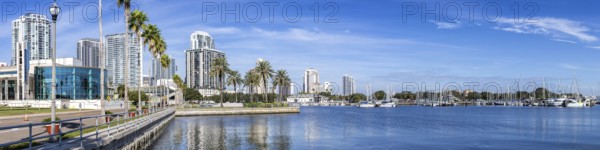 Saint Petersburg Florida panoramic promenade on Tampa Bay with skyline in downtown St. Petersburg,