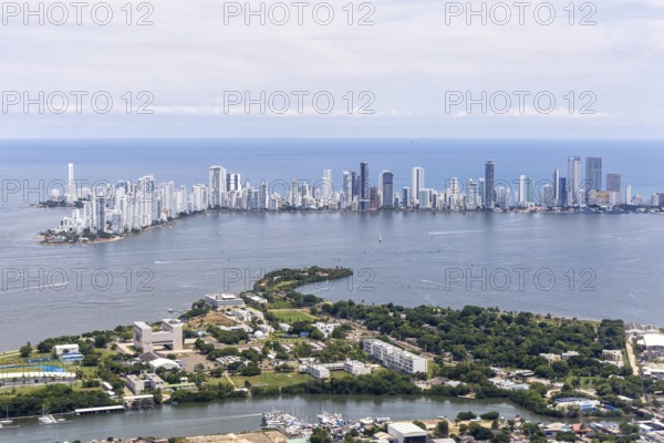 Cartagena skyline with skyscrapers in the Caribbean by the sea Aerial view from above in Cartagena,
