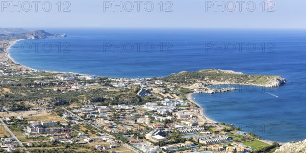 View of the holiday resort of Kolymbia with beach from above Mediterranean seaside holiday