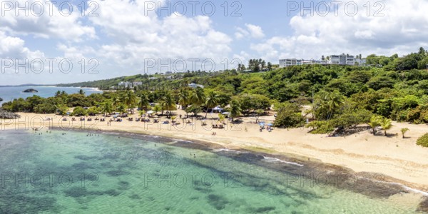 Mar Chiquita Beach in the Caribbean Ocean vacation Panoramic aerial view from above in Manati,