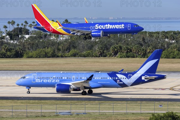 Airbus and Boeing aircraft operated by Breeze Airways Airbus and Southwest Airlines at Tampa