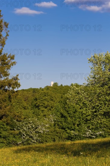 Lime kiln near the fog cave, Lichtenstein Castle in the back, Württemberg fairytale castle,