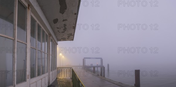 View along a long balcony of Steubenhöft of the ferry terminal at Lübbenkai, Cuxhaven, Lower