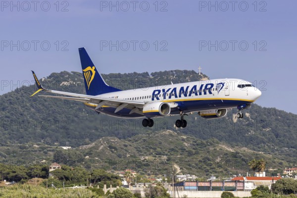 A Ryanair Boeing 737-800 aircraft with the license plate EI-EBO at Rhodes airport, Greece