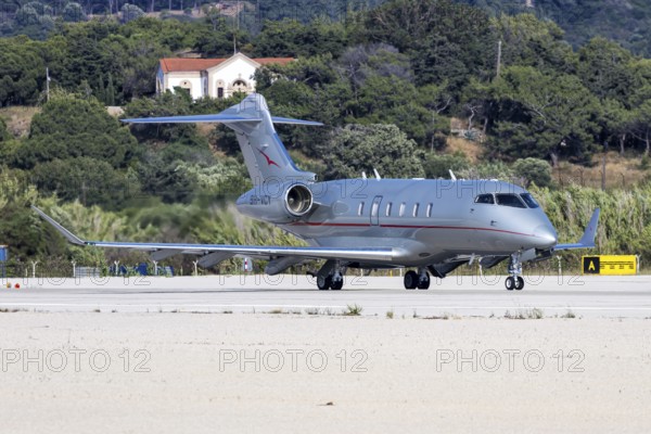 A VistaJet Bombardier Challenger 350 aircraft with the license plate 9H-VCY at Rhodes airport,