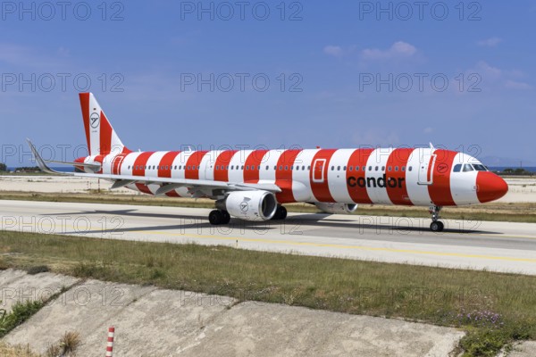 A Condor Airbus A321 aircraft with license plate D-AIAB at Rhodes airport, Greece